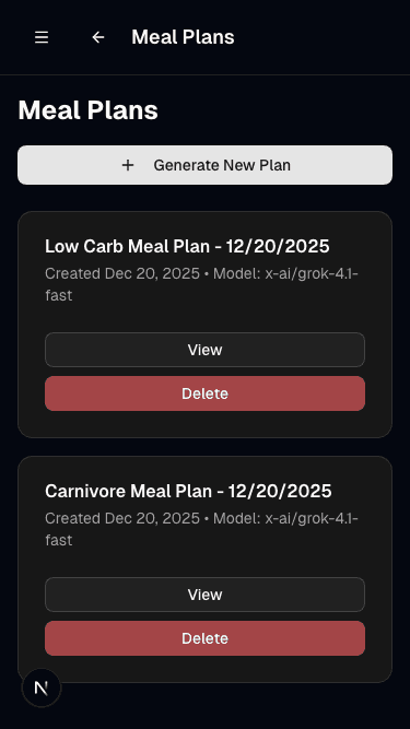 Skip & Fuel app - Meal Plans screen